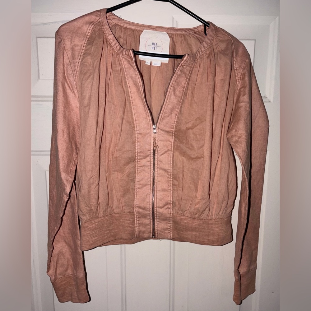 Anthropologie Hei Hei Bomber Jacket, Pink  Cotton Linen size S